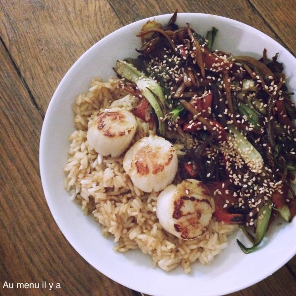 [Recette] Wok pak choi, poivron, bambou et coquilles Saint Jacques